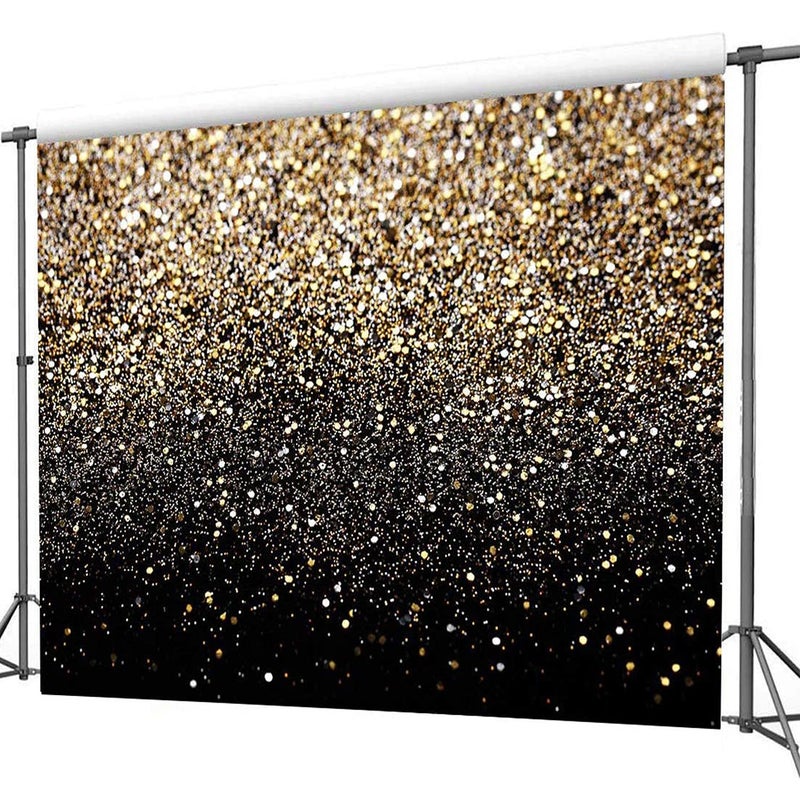 CYLYH 8x8ft Black & Gold Glitter Backdrop - Wedding, Graduation, Birthday - Vinyl Material - Image 2